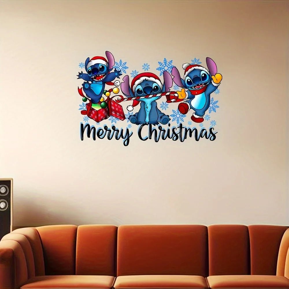 1 Autocollant de Noël Disney Stitch – Convient pour la décoration de la maison, à utiliser sur murs, fenêtres, portes, miroirs et surfaces décoratives - Minimaloria
