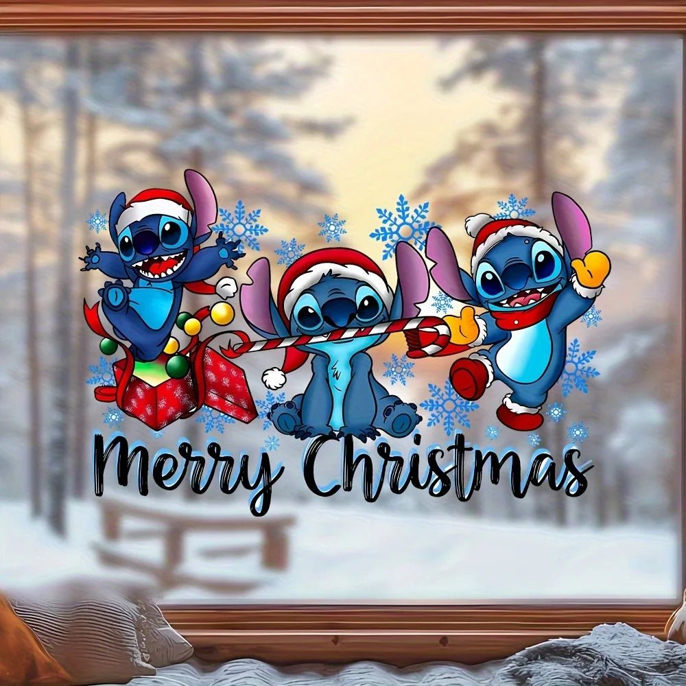 1 Autocollant de Noël Disney Stitch – Convient pour la décoration de la maison, à utiliser sur murs, fenêtres, portes, miroirs et surfaces décoratives - Minimaloria