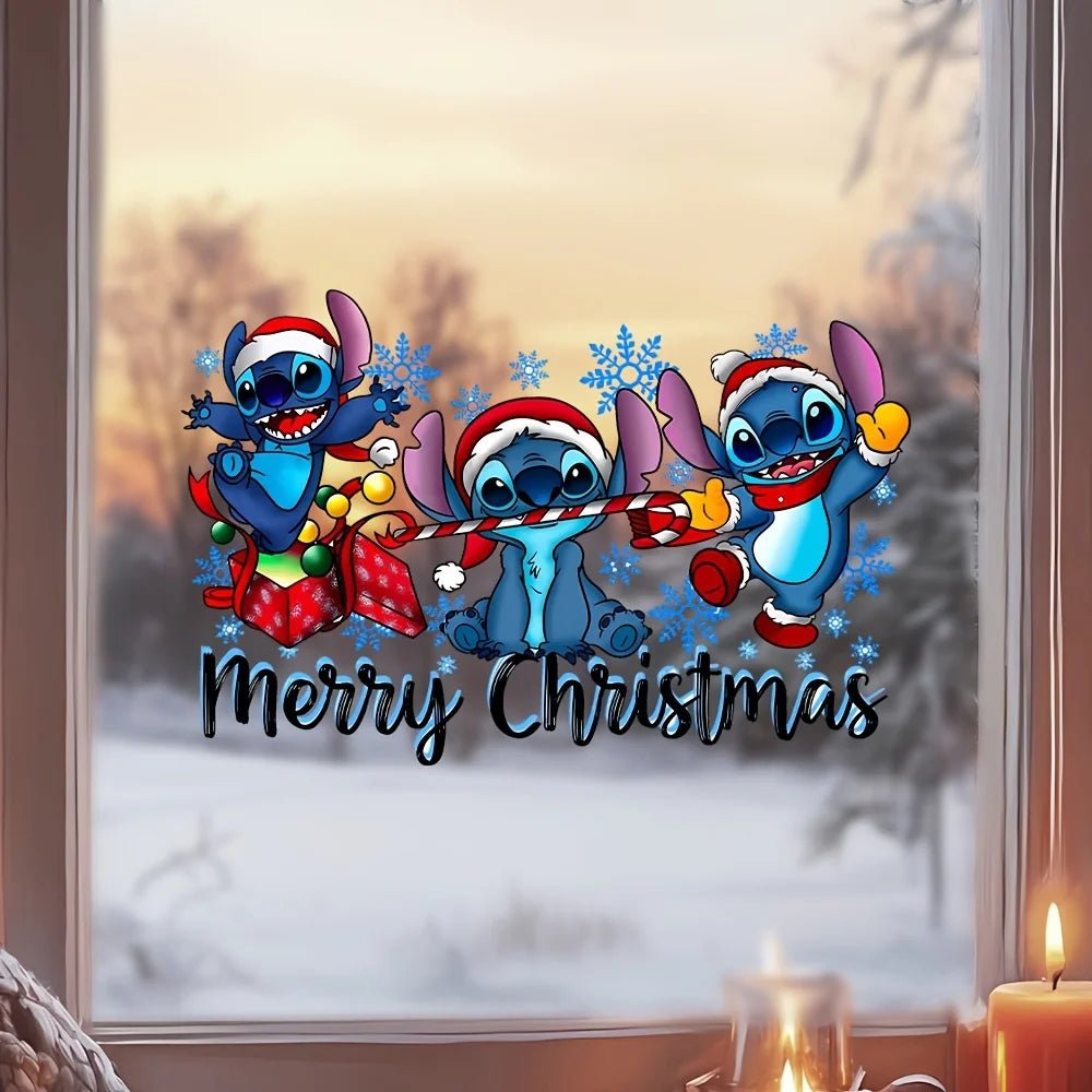 1 Autocollant de Noël Disney Stitch – Convient pour la décoration de la maison, à utiliser sur murs, fenêtres, portes, miroirs et surfaces décoratives - Minimaloria