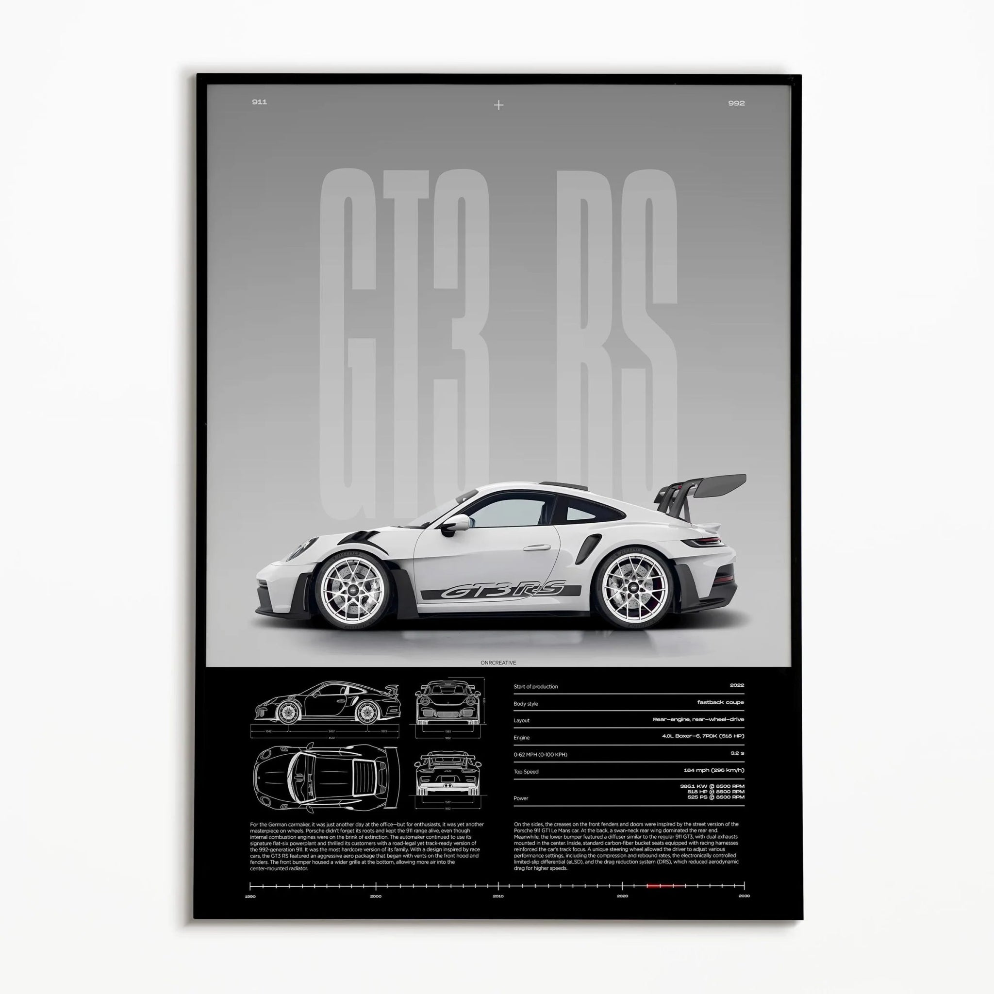 911 GT3 RS 718 Cayman GT4 RS Hyper Car Poster 992 Print Canvas painting Wall Art Decor Picture For Living Bed Room Home Decor - Minimaloria