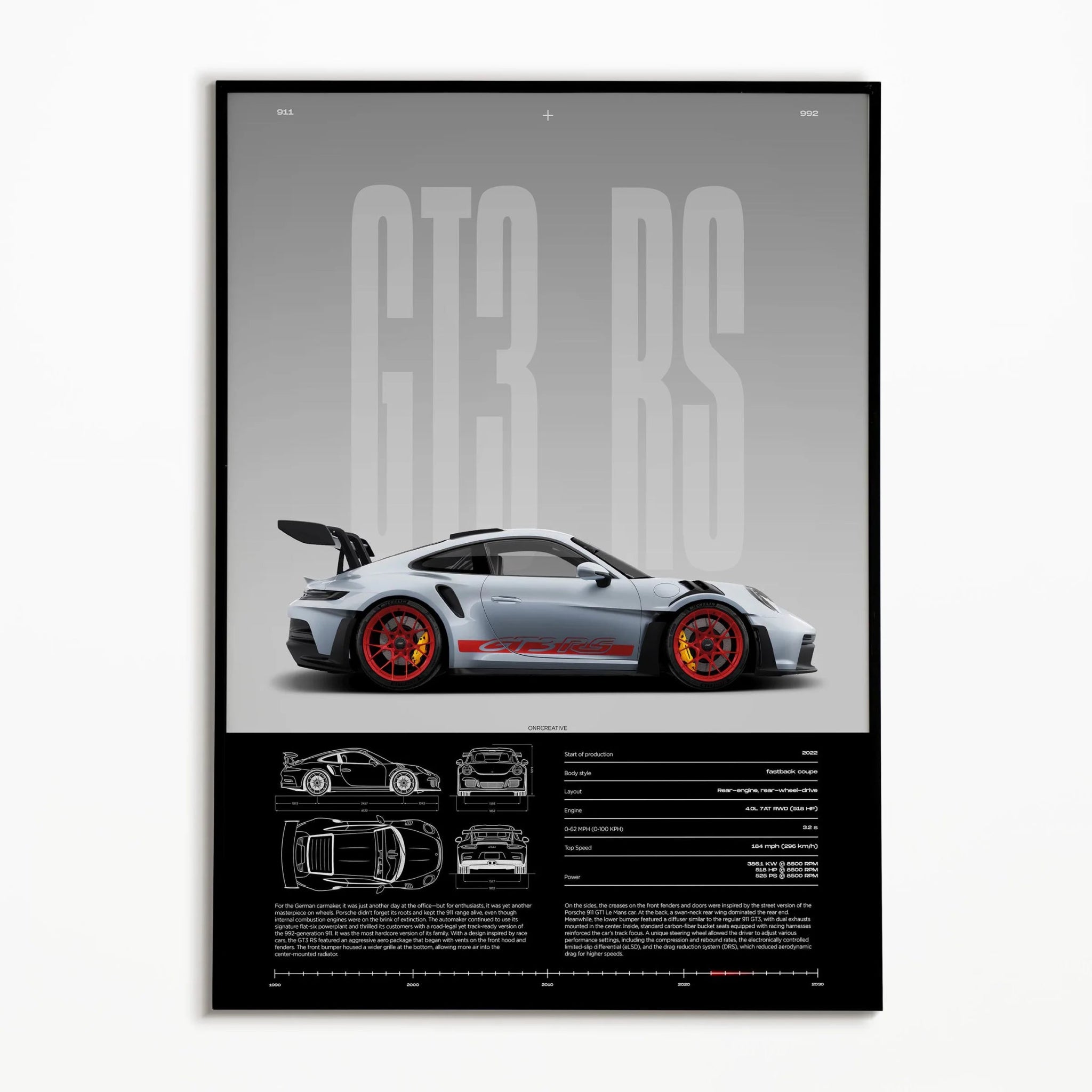911 GT3 RS 718 Cayman GT4 RS Hyper Car Poster 992 Print Canvas painting Wall Art Decor Picture For Living Bed Room Home Decor - Minimaloria