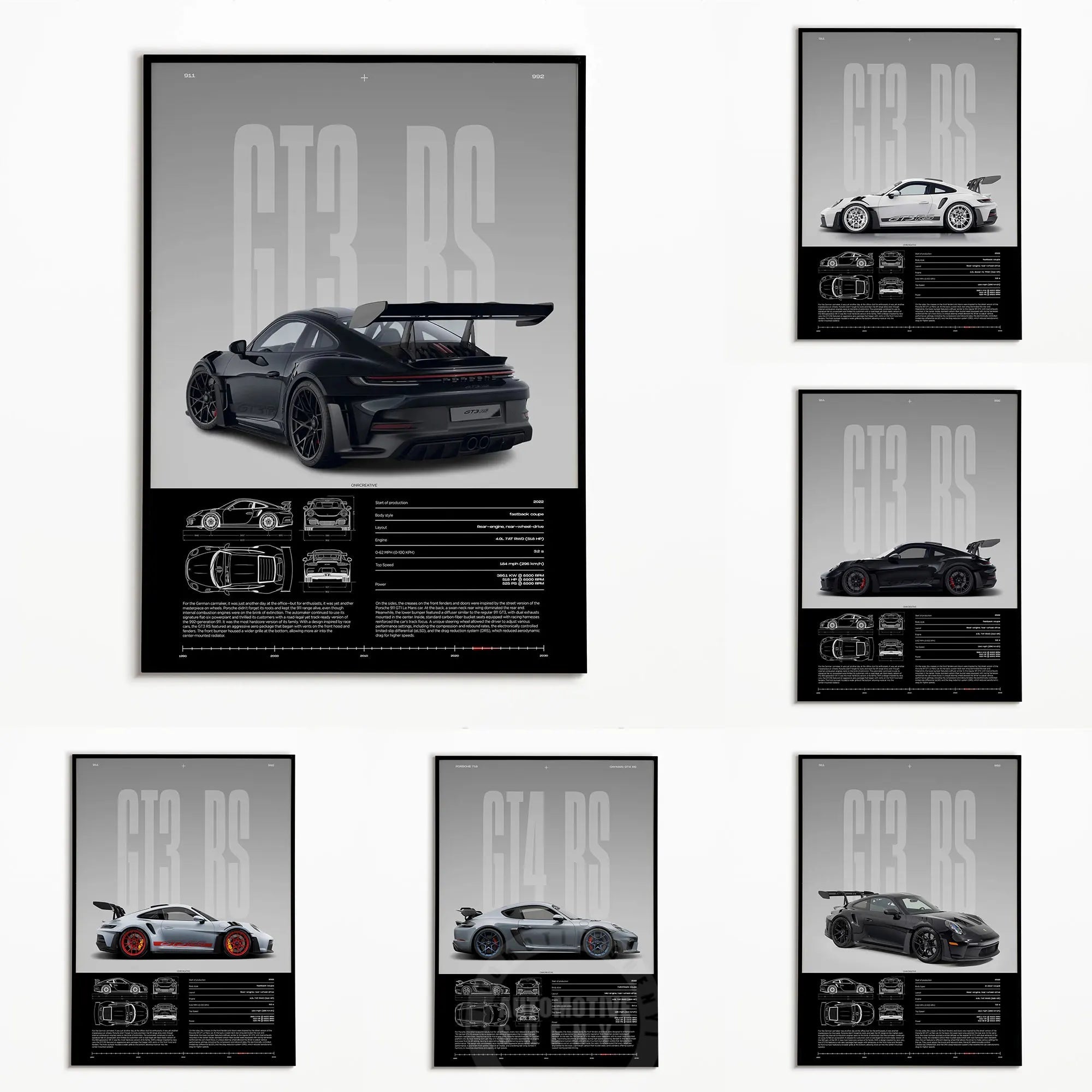 911 GT3 RS 718 Cayman GT4 RS Hyper Car Poster 992 Print Canvas painting Wall Art Decor Picture For Living Bed Room Home Decor - Minimaloria
