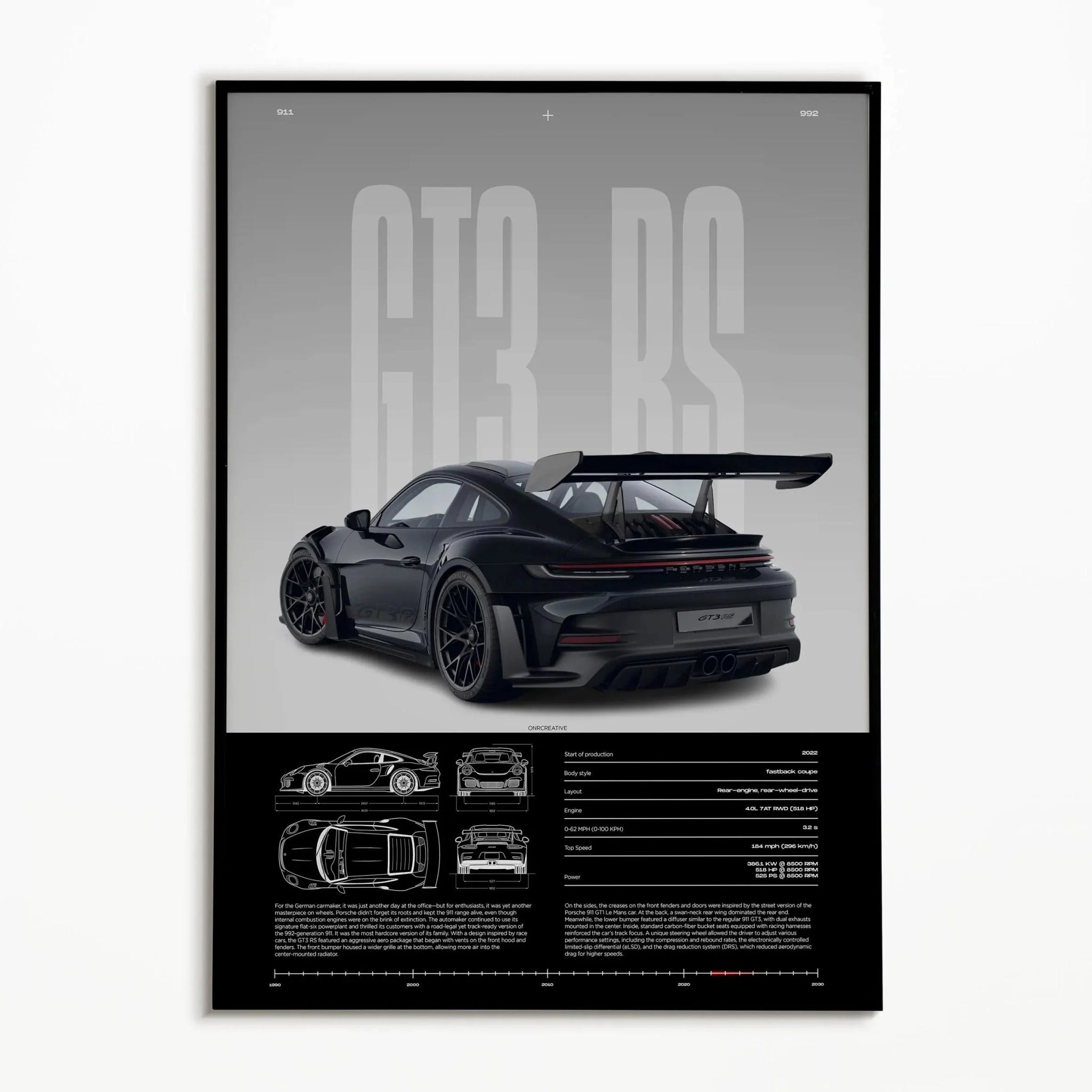 911 GT3 RS 718 Cayman GT4 RS Hyper Car Poster 992 Print Canvas painting Wall Art Decor Picture For Living Bed Room Home Decor - Minimaloria
