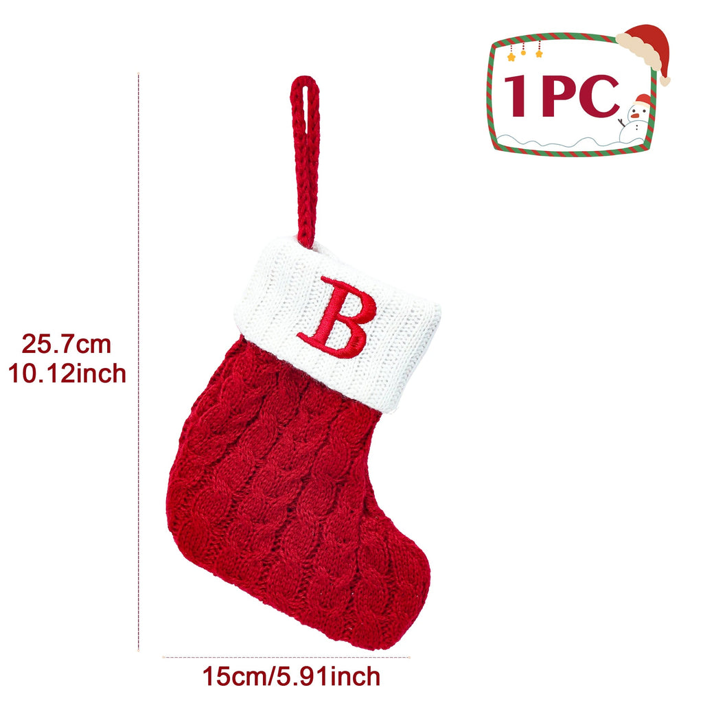 Chaussettes de Noël Tricotées – Bas avec Flocons de Neige et Lettres, Décoration de Noël 2025 pour la Maison, Ornement pour Sapin - Minimaloria