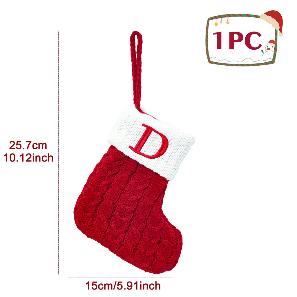 Chaussettes de Noël Tricotées – Bas avec Flocons de Neige et Lettres, Décoration de Noël 2025 pour la Maison, Ornement pour Sapin - Minimaloria