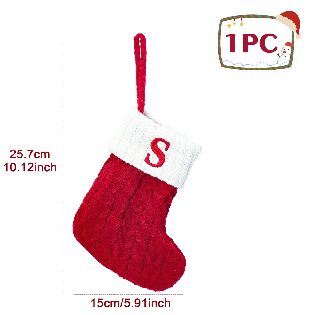 Chaussettes de Noël Tricotées – Bas avec Flocons de Neige et Lettres, Décoration de Noël 2025 pour la Maison, Ornement pour Sapin - Minimaloria