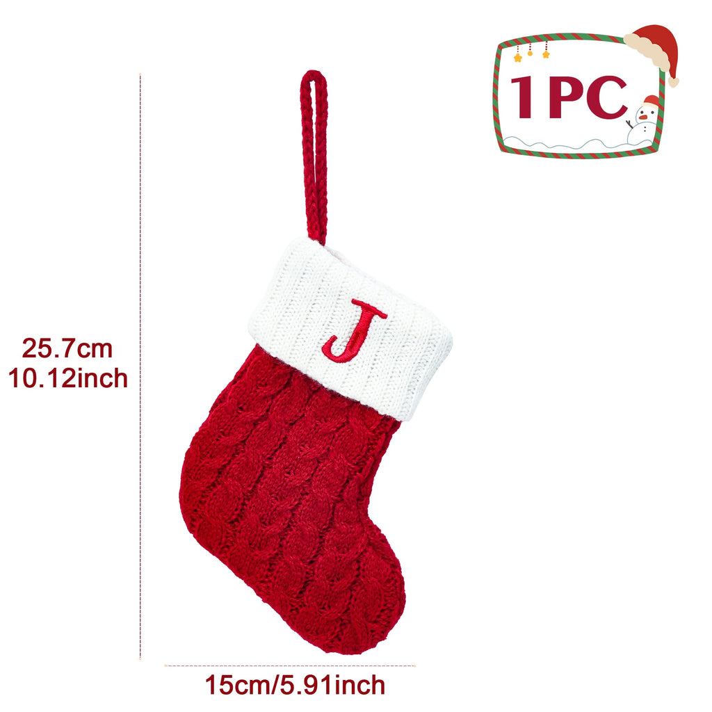 Chaussettes de Noël Tricotées – Bas avec Flocons de Neige et Lettres, Décoration de Noël 2025 pour la Maison, Ornement pour Sapin - Minimaloria