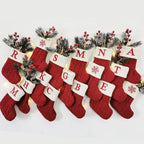 Chaussettes de Noël Tricotées – Bas avec Flocons de Neige et Lettres, Décoration de Noël 2025 pour la Maison, Ornement pour Sapin - Minimaloria