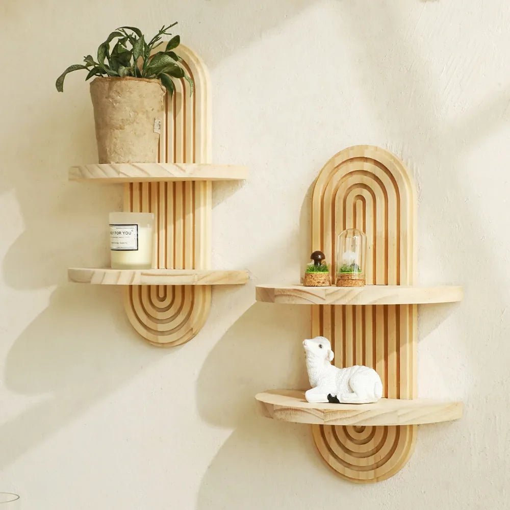 Étagère Murale en Bois – 1 Pièce, Style Bohème, Support Décoratif Moderne pour Salon ou Salle de Bain, Présentoir et Décoration Murale - Minimaloria