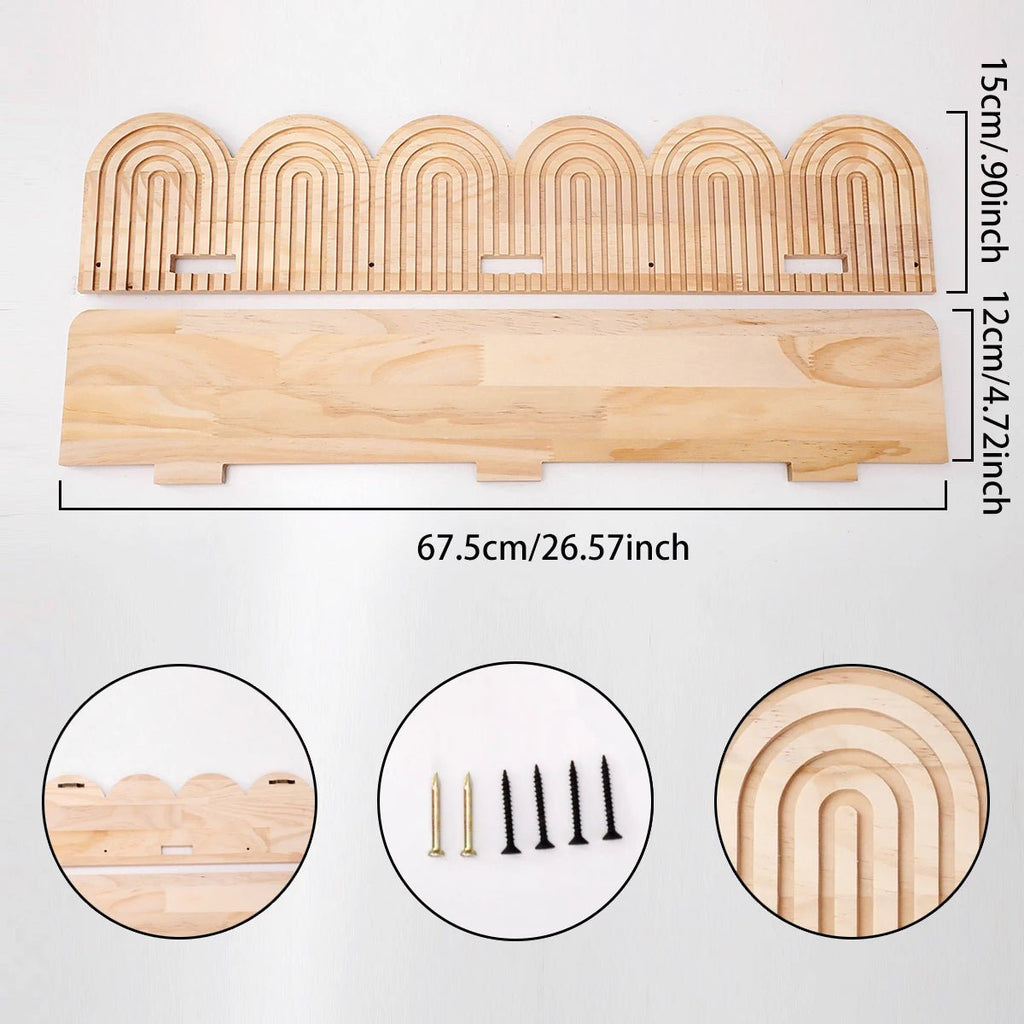 Étagères Murales Archées en Bois Bohème – Design Arc - en - Ciel en Bois Naturel, Étagères Flottantes Rustiques, Racks de Rangement Décoratif pour la Décoration Murale de la Maison - Minimaloria