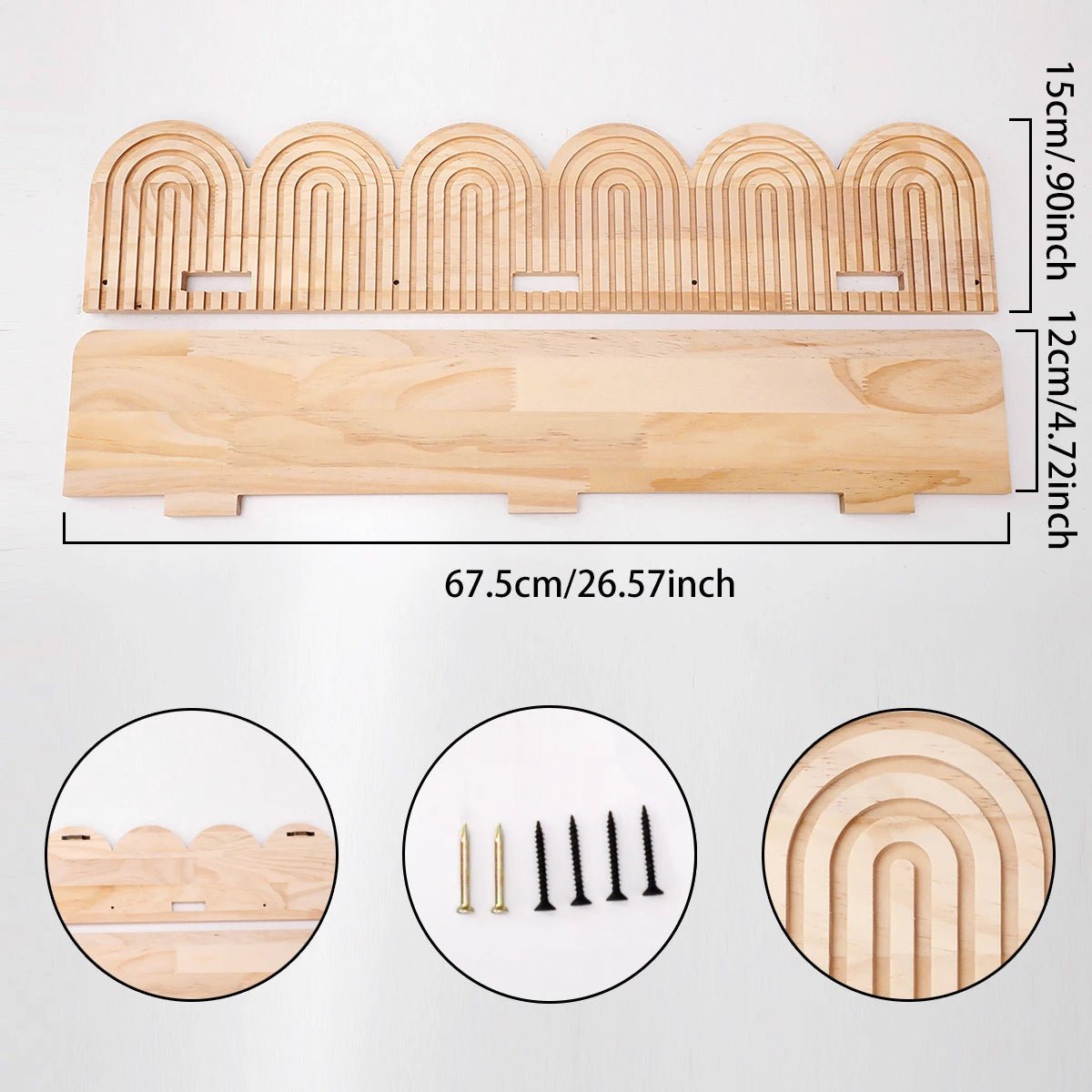 Étagères Murales Archées en Bois Bohème – Design Arc - en - Ciel en Bois Naturel, Étagères Flottantes Rustiques, Racks de Rangement Décoratif pour la Décoration Murale de la Maison - Minimaloria