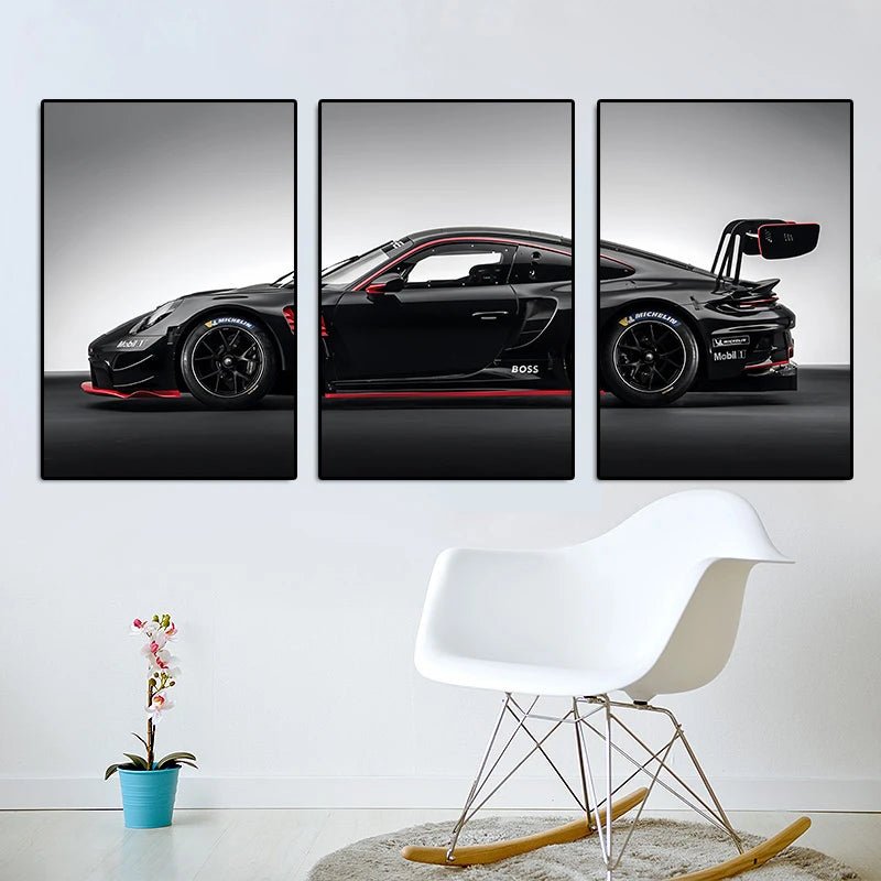 Lot de 3 Posters Voitures Vintage – Style Industriel, GT3RS – Peinture sur Toile pour Décoration Murale du Salon - Minimaloria