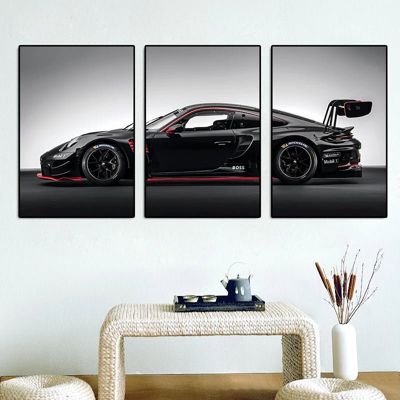 Lot de 3 Posters Voitures Vintage – Style Industriel, GT3RS – Peinture sur Toile pour Décoration Murale du Salon - Minimaloria