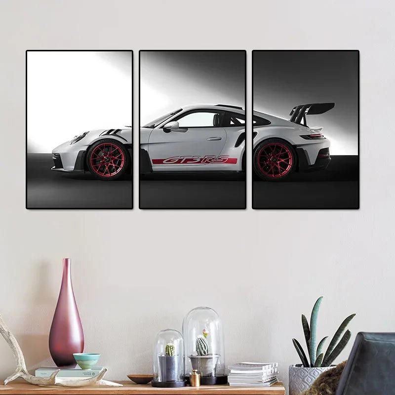 Lot de 3 Posters Voitures Vintage – Style Industriel, GT3RS – Peinture sur Toile pour Décoration Murale du Salon - Minimaloria