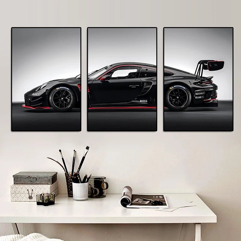 Lot de 3 Posters Voitures Vintage – Style Industriel, GT3RS – Peinture sur Toile pour Décoration Murale du Salon - Minimaloria