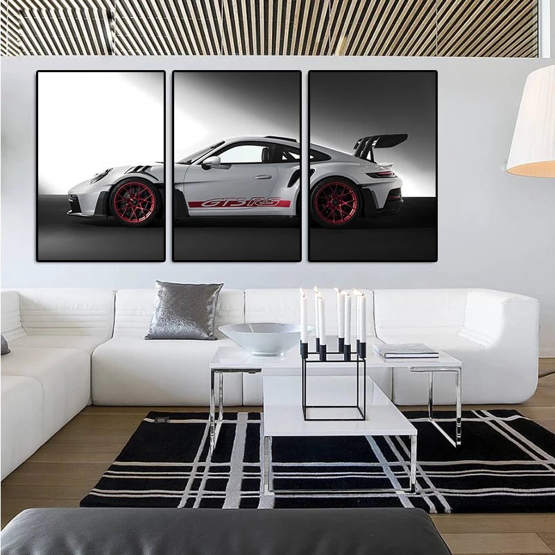 Lot de 3 Posters Voitures Vintage – Style Industriel, GT3RS – Peinture sur Toile pour Décoration Murale du Salon - Minimaloria