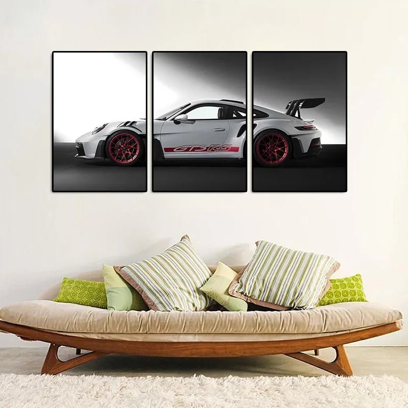 Lot de 3 Posters Voitures Vintage – Style Industriel, GT3RS – Peinture sur Toile pour Décoration Murale du Salon - Minimaloria