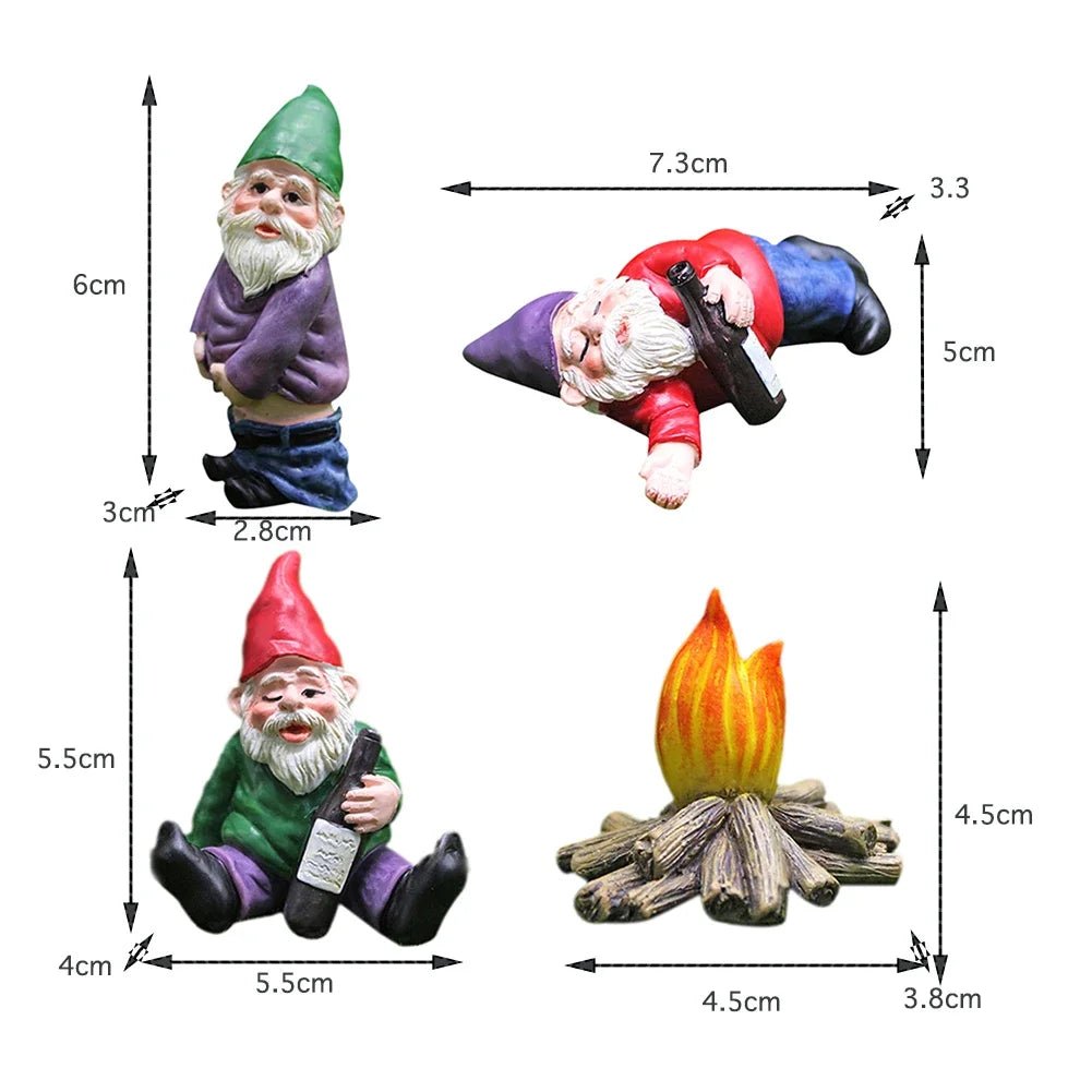 Nain Ivre de Jardin Féerique – Mini Ornement pour Jardinière, Pot de Fleurs, Décorations Miniatures, Statue de Nain avec Feu de Camp - Minimaloria