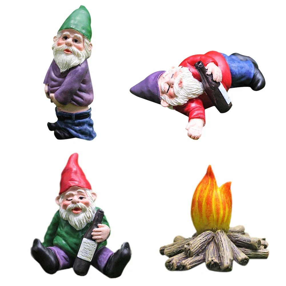 Nain Ivre de Jardin Féerique – Mini Ornement pour Jardinière, Pot de Fleurs, Décorations Miniatures, Statue de Nain avec Feu de Camp - Minimaloria
