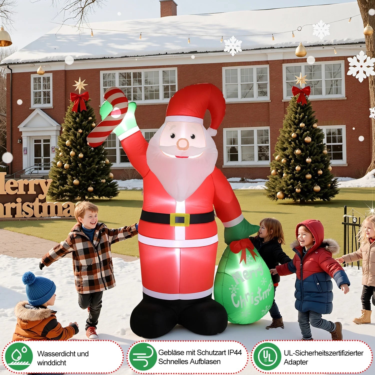 Père Noël Gonflable 2,4 m avec LED RGB – Décoration de Jardin Extérieure – Avec Sac et Canne – Pompe Intégrée - Minimaloria