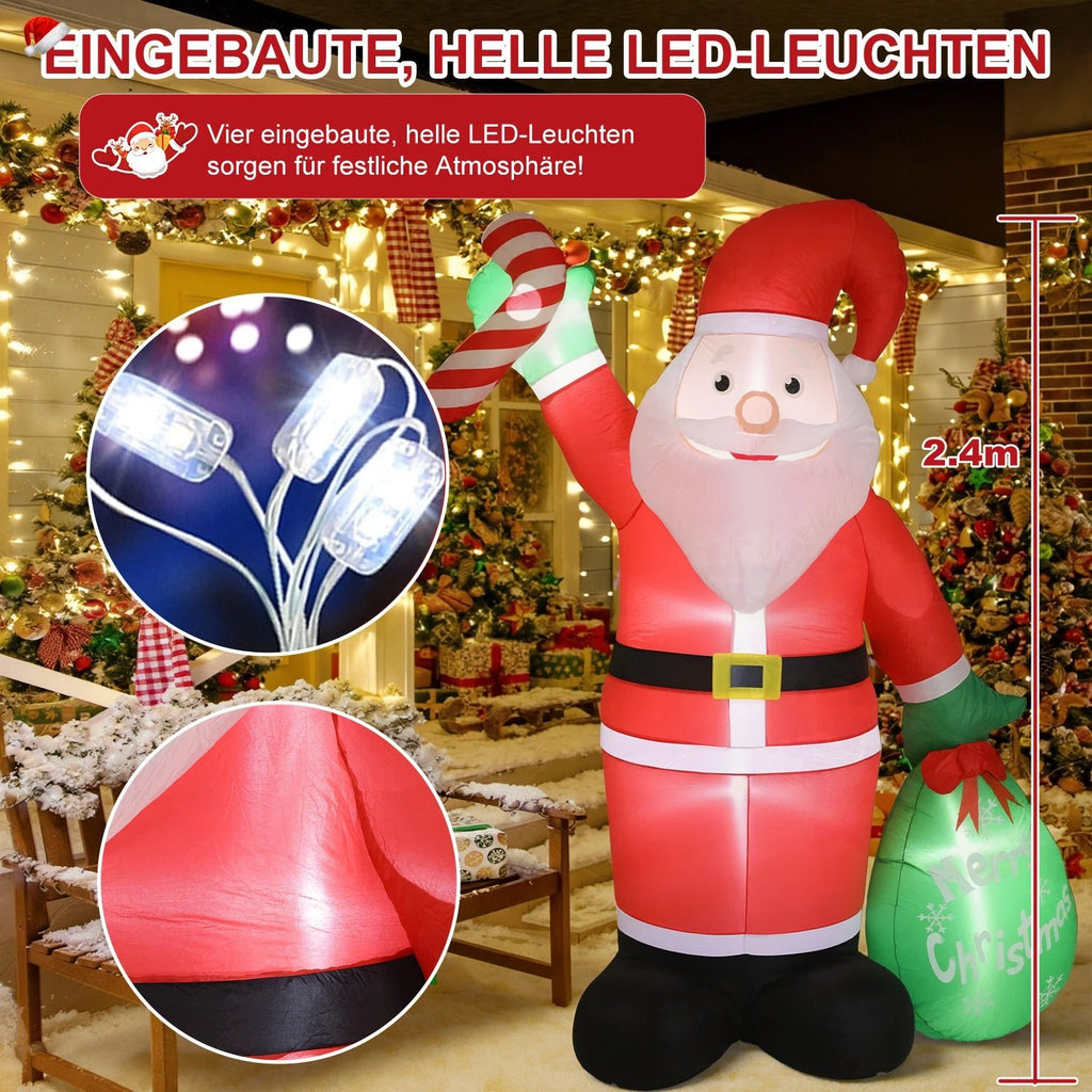 Père Noël Gonflable 2,4 m avec LED RGB – Décoration de Jardin Extérieure – Avec Sac et Canne – Pompe Intégrée - Minimaloria