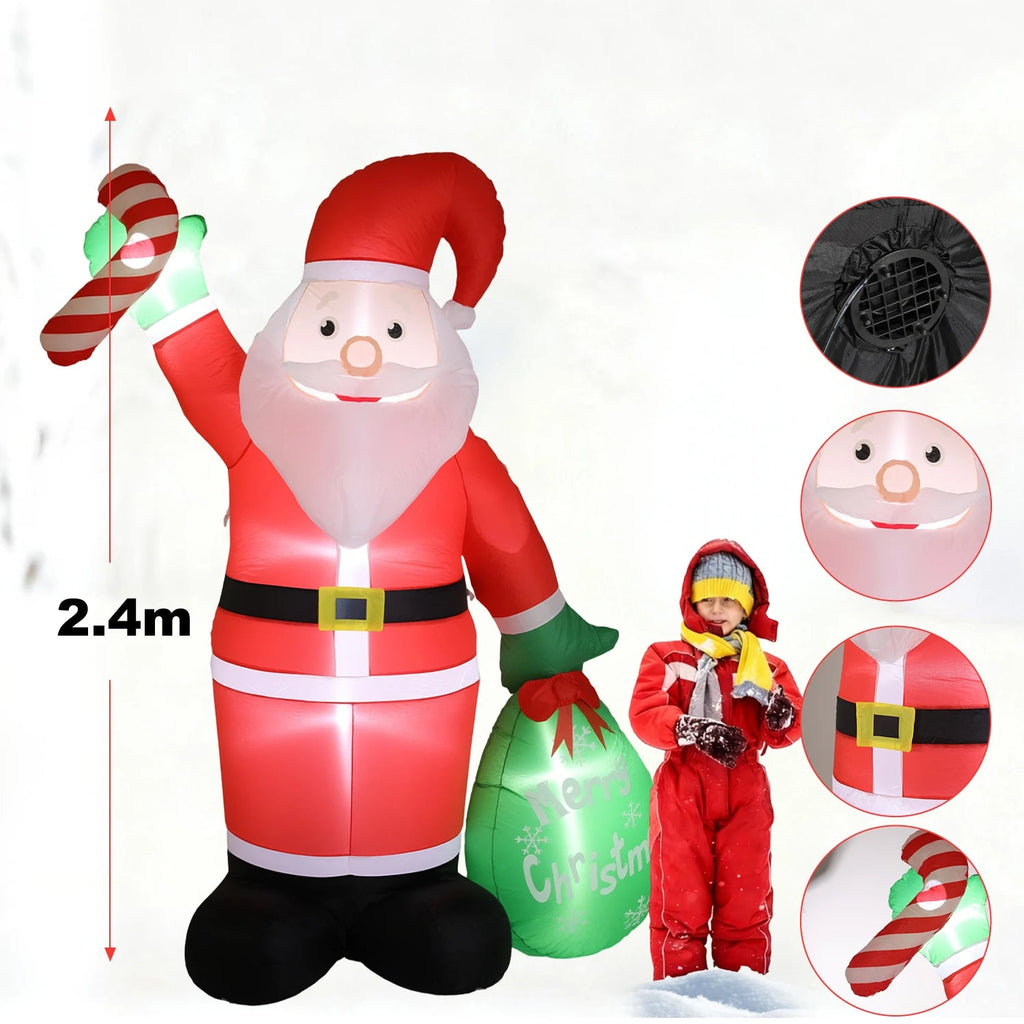 Père Noël Gonflable 2,4 m avec LED RGB – Décoration de Jardin Extérieure – Avec Sac et Canne – Pompe Intégrée - Minimaloria