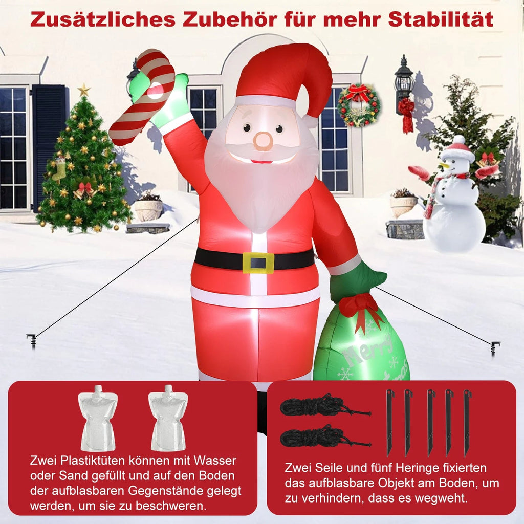 Père Noël Gonflable 2,4 m avec LED RGB – Décoration de Jardin Extérieure – Avec Sac et Canne – Pompe Intégrée - Minimaloria