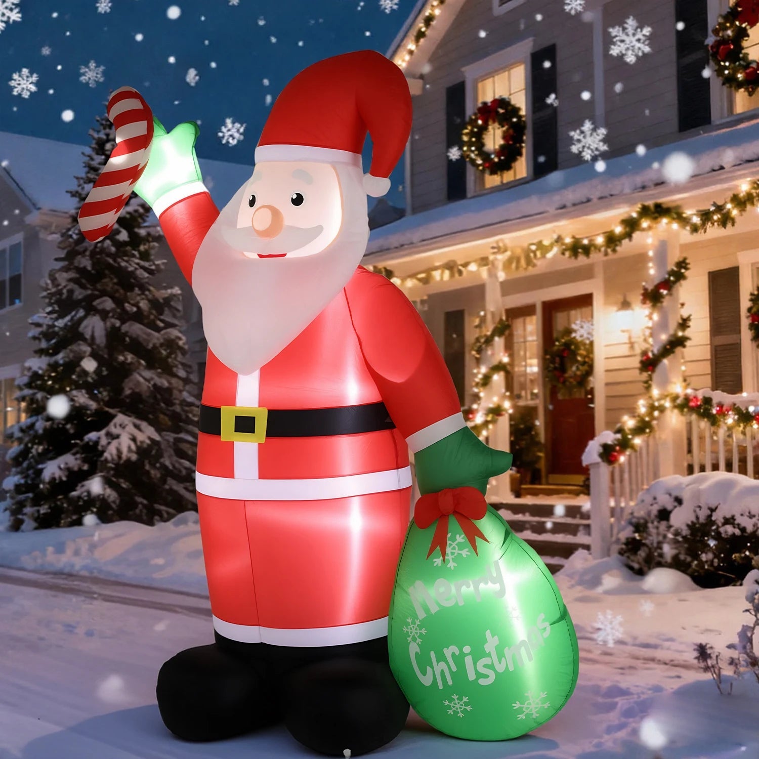 Père Noël Gonflable 2,4 m avec LED RGB – Décoration de Jardin Extérieure – Avec Sac et Canne – Pompe Intégrée - Minimaloria