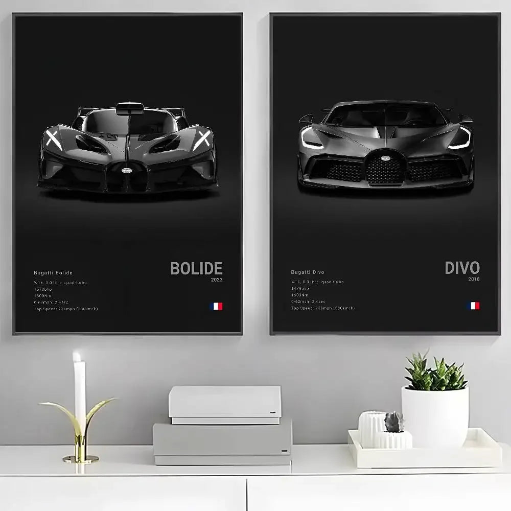 Poster Supercar B - Bugatti – Décoration HD Étanche pour Salon, Bar et Intérieur - Minimaloria