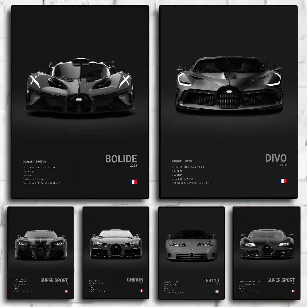 Poster Supercar B - Bugatti – Décoration HD Étanche pour Salon, Bar et Intérieur - Minimaloria