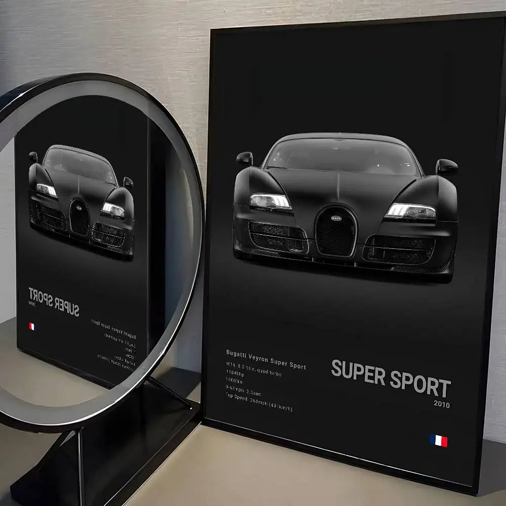 Poster Supercar B - Bugatti – Décoration HD Étanche pour Salon, Bar et Intérieur - Minimaloria
