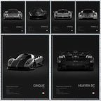 Poster Supercar de Luxe P - Pagani Noir – Stickers Étanches pour Décoration Murale de Salon, Bar ou Chambre - Minimaloria