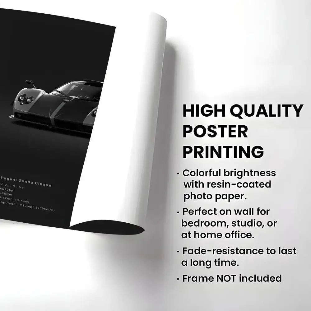 Poster Supercar de Luxe P - Pagani Noir – Stickers Étanches pour Décoration Murale de Salon, Bar ou Chambre - Minimaloria