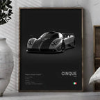Poster Supercar de Luxe P - Pagani Noir – Stickers Étanches pour Décoration Murale de Salon, Bar ou Chambre - Minimaloria