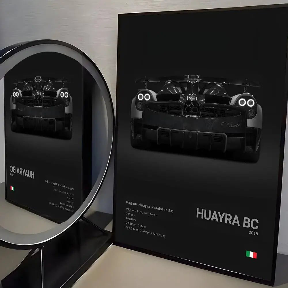 Poster Supercar de Luxe P - Pagani Noir – Stickers Étanches pour Décoration Murale de Salon, Bar ou Chambre - Minimaloria