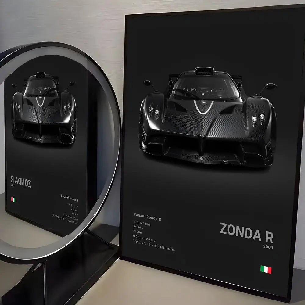 Poster Supercar de Luxe P - Pagani Noir – Stickers Étanches pour Décoration Murale de Salon, Bar ou Chambre - Minimaloria