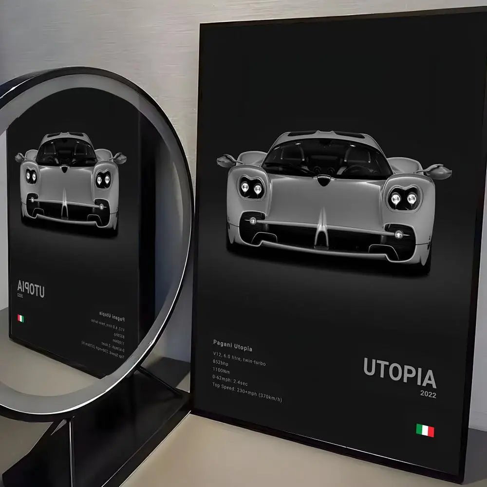 Poster Supercar de Luxe P - Pagani Noir – Stickers Étanches pour Décoration Murale de Salon, Bar ou Chambre - Minimaloria