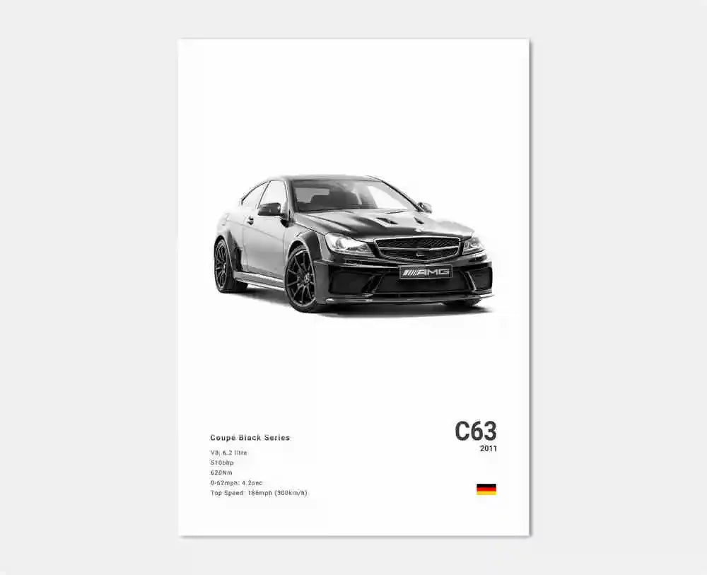 Poster Voiture de Luxe Allemande Noir et Blanc – G63, SL, GTR, Sedan – Décoration Murale Garage et Chambre - Minimaloria