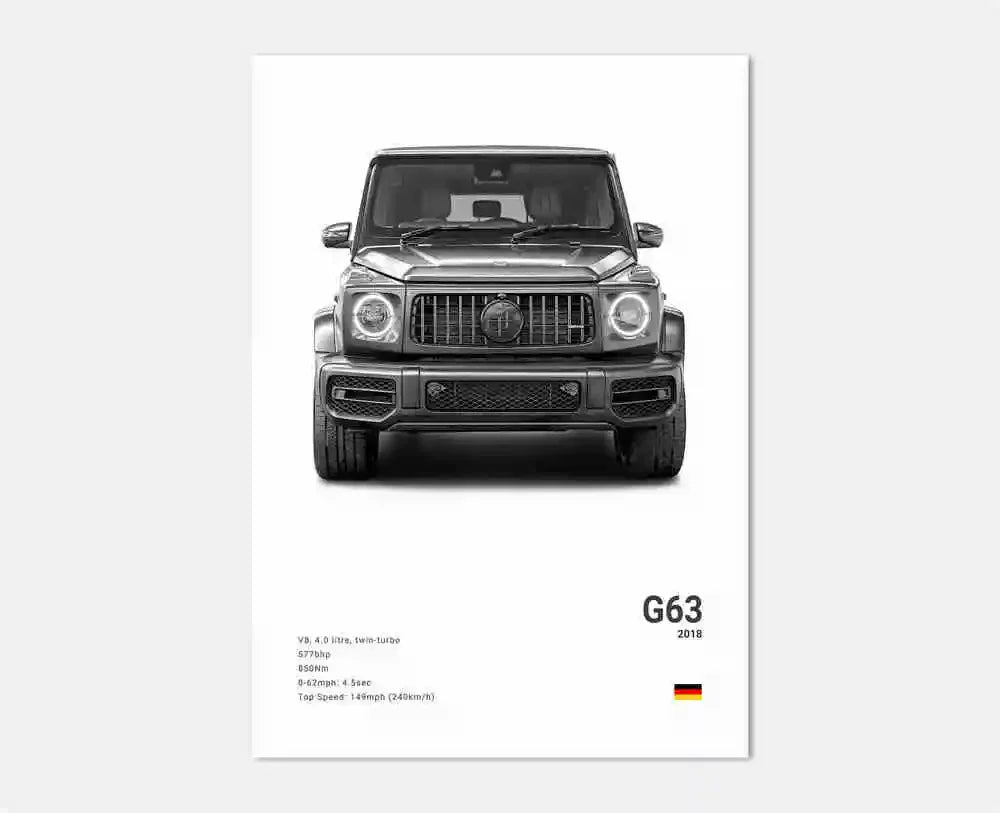 Poster Voiture de Luxe Allemande Noir et Blanc – G63, SL, GTR, Sedan – Décoration Murale Garage et Chambre - Minimaloria