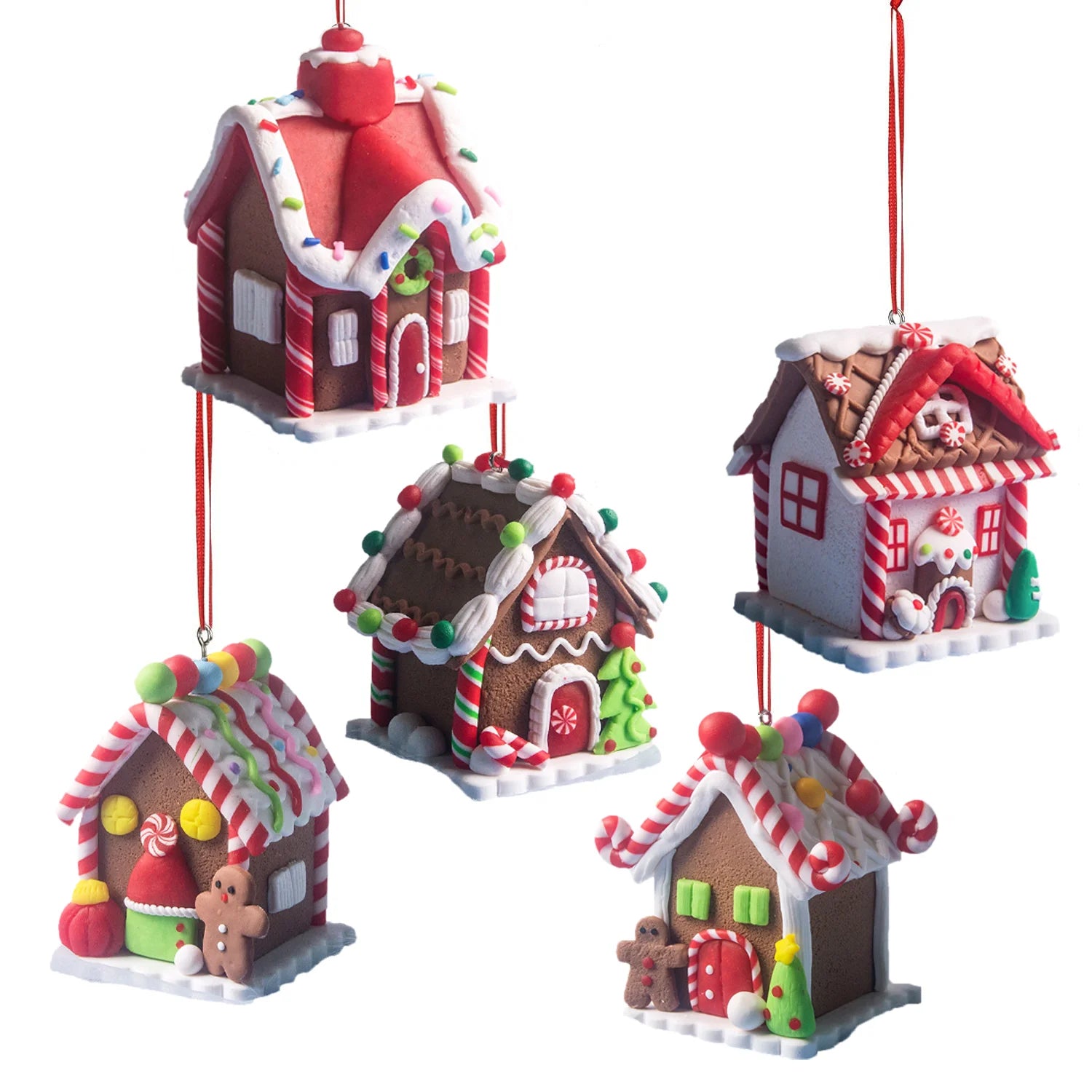 Set de 5 décorations de maison pour Noël – Ornements de sapin en pain d’épice avec cordon - Minimaloria